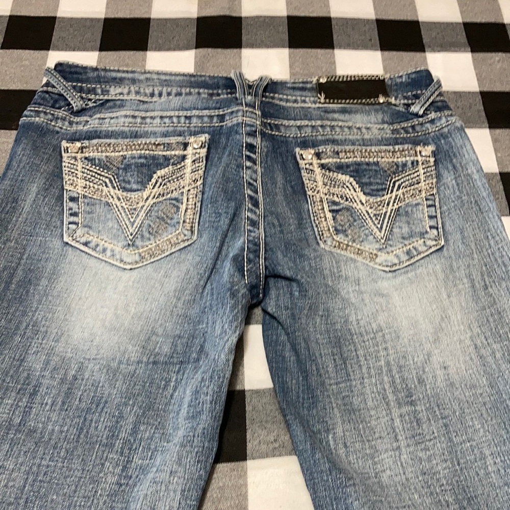 Vigoss Chelsea Capri Jeans Sz 5/6 x 21 Thick Stitch Metallic Embellished Stretch